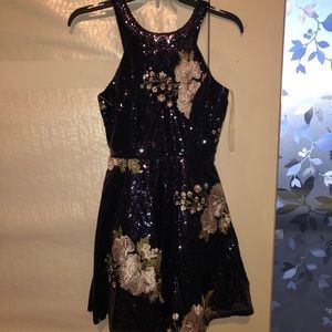Sequin blue and white flowered dress